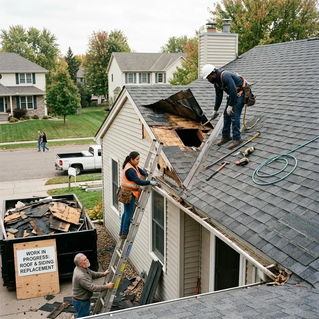 Professional exterior crew actively working on when is a roof patch not enough? at a Minnesota home